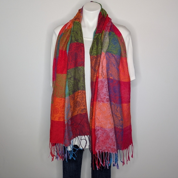 Pashmina Colorful Patchwork Paisley Fringe Scarf - Picture 1 of 6
